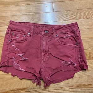 american eagle distressed red jean shorts size 6